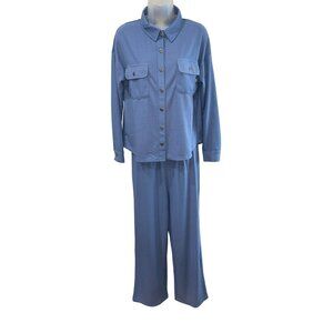 NWT Lucky Brand Womens M Ribbed Blue Lounge Set